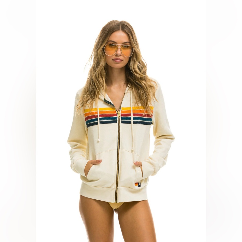 Aviator Nation 5 Stripe Hoodie Vintage White, size Small BRAND NEW
